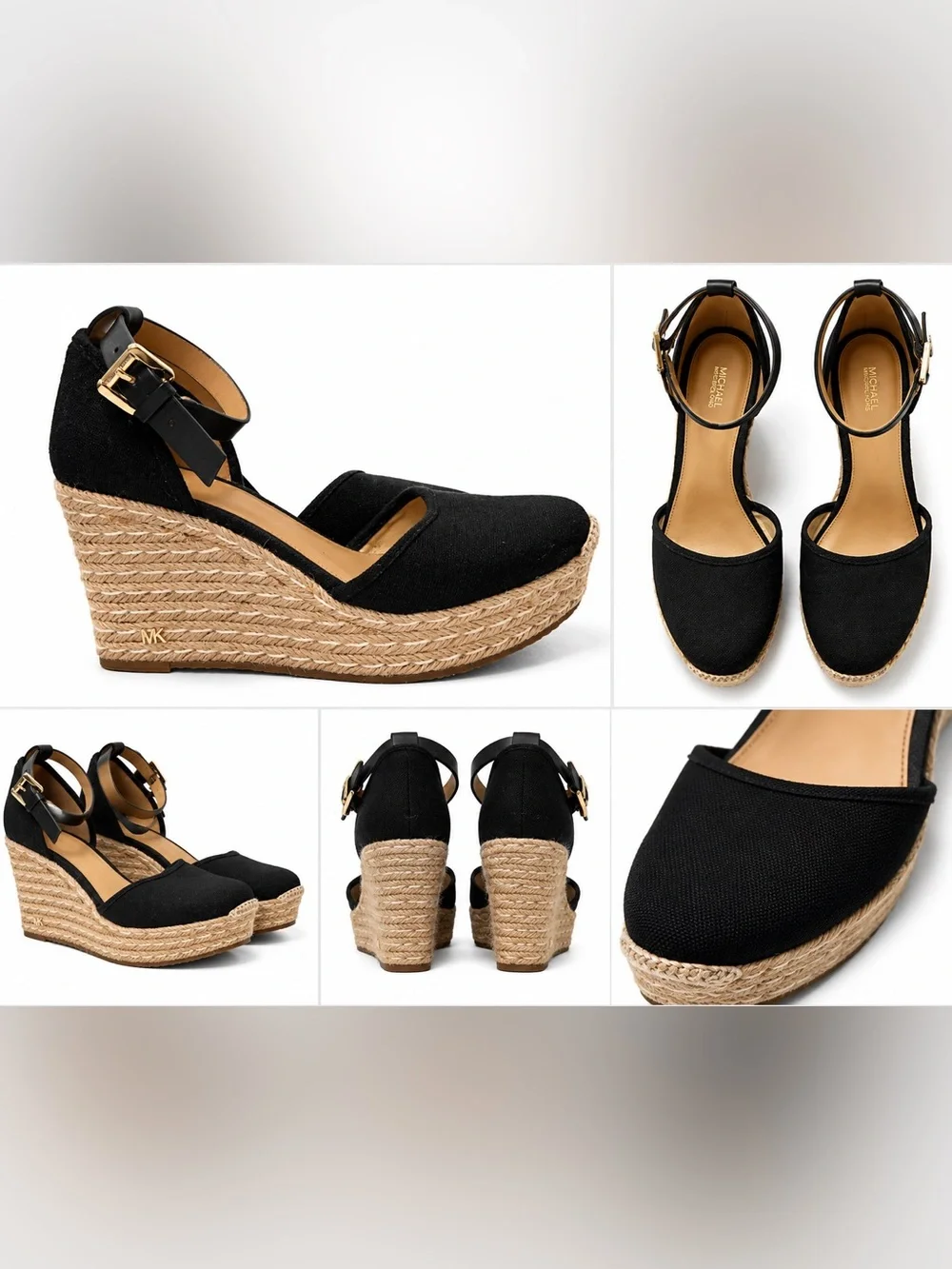 Michael Kors Black Espadrille Wedge Sandals – Ankle Strap Platform Heels